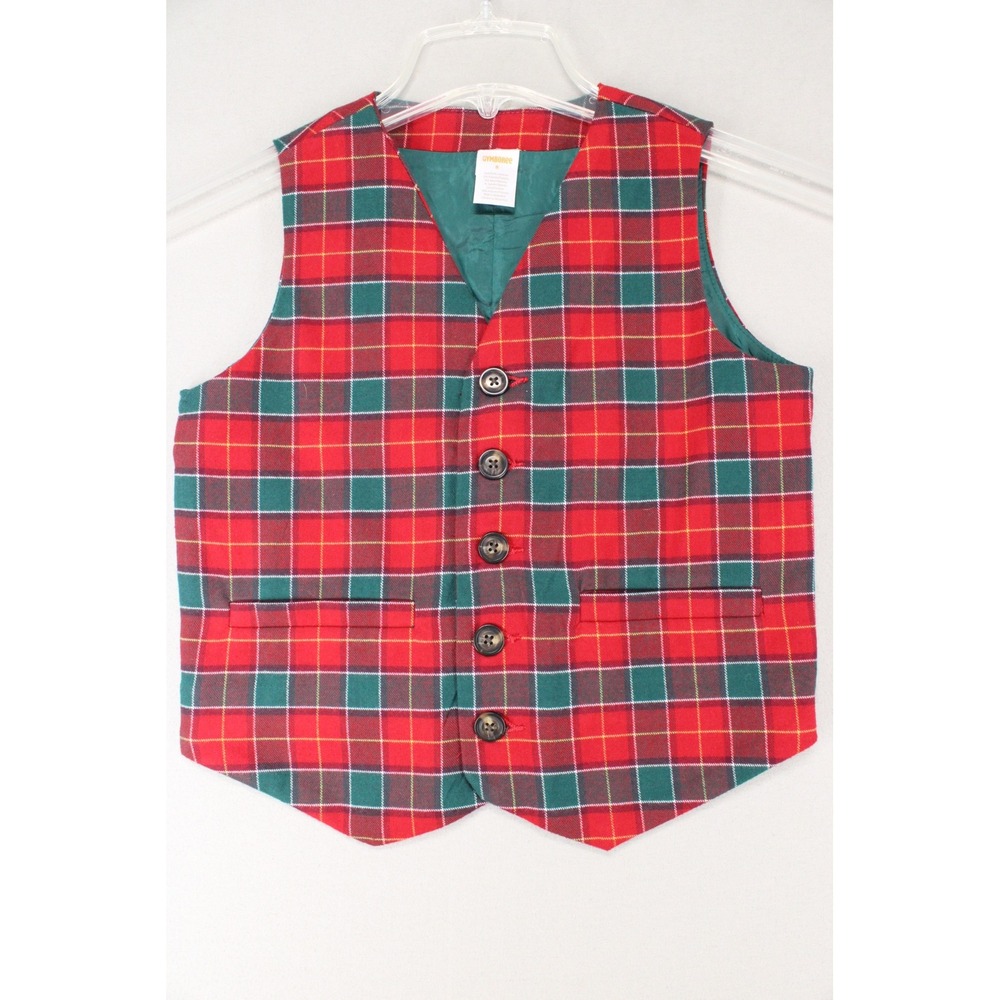 Gymboree Plaid Vest Boys Size 8 Red Green Holiday Festive Preppy
